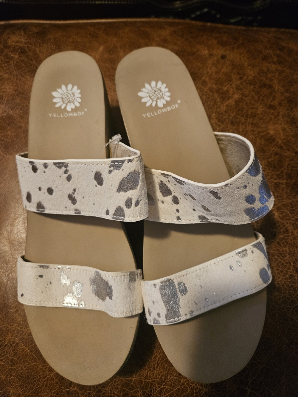 Yellow Box White Speckled Double-Strap Slide Sandals 8.5